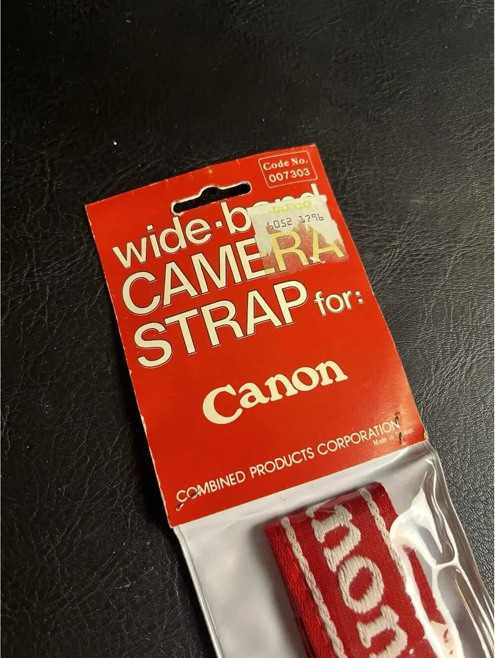 VTG 80s Canon Camera Wide Band Strap Black Red Embroidered Logo Leather Ends NOS